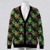 Ghostbusters Slimer skateboarding print black unisex V-neck button cardigan sweater sizes S to 7XL