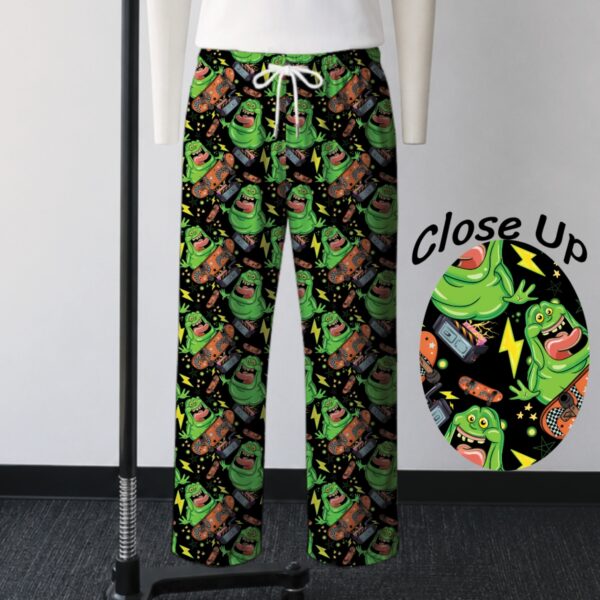 ghostbusters-loungepants-fr ghostbusters slimer lounge pants unisex drawstring waist relaxed fit black sizes s-5xl