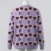 gothcutepastel-cardigan-bk Pixel art skull and broken heart striped lavender unisex V-neck cardigan sweater sizes S to 7XL