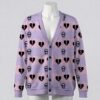 gothcutepastel-cardigan-fr Pixel art skull and broken heart striped lavender unisex V-neck cardigan sweater sizes S to 7XL