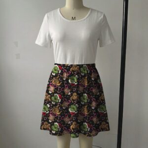 Black holiday skater skirt with the Grinch, Cindy Lou Who, and Max with side pockets
