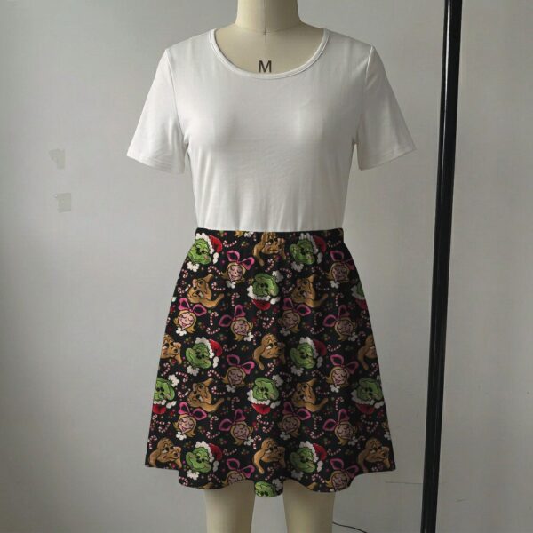 grinch-skirt1 (1) Black holiday skater skirt with the Grinch, Cindy Lou Who, and Max with side pockets