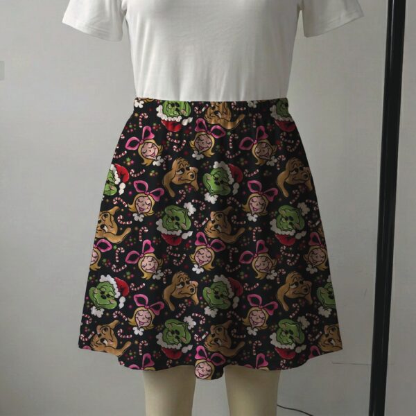grinch-skirt2 (1) Black holiday skater skirt with the Grinch, Cindy Lou Who, and Max with side pockets