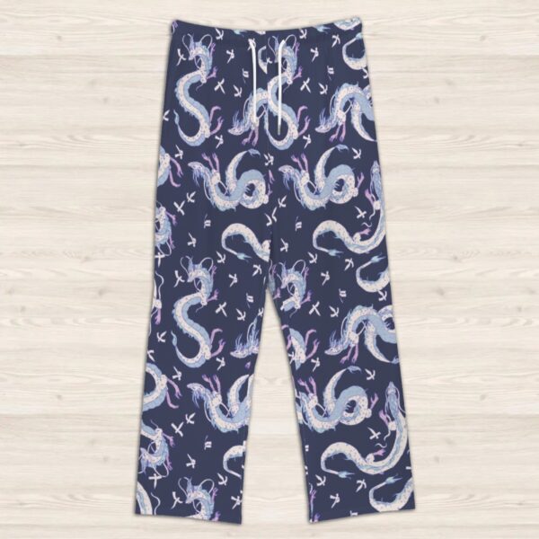 hakubnavy-loungepants-flatlay-fr haku dragon blue lounge pants drawstring waist 100% polyester jersey no pockets relaxed fit sizes s-5xl