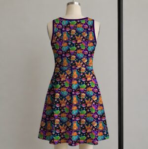 Spooky kawaii Halloween Pokemon print sleeveless A-line dress with pumpkin Pikachu womens sizes S to 5XL