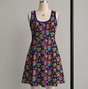 halloweenpoke-SleevelessA-Line-Dress-fr Spooky kawaii Halloween Pokemon print sleeveless A-line dress with pumpkin Pikachu womens sizes S to 5XL