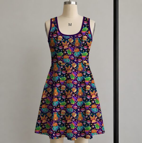 Spooky kawaii Halloween Pokemon print sleeveless A-line dress with pumpkin Pikachu womens sizes S to 5XL