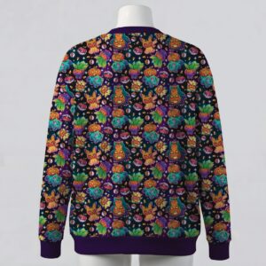 Pokemon Halloween pumpkin costume print purple unisex V-neck button cardigan sweater sizes S to 7XL