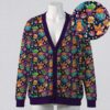 Pokemon Halloween pumpkin costume print purple unisex V-neck button cardigan sweater sizes S to 7XL