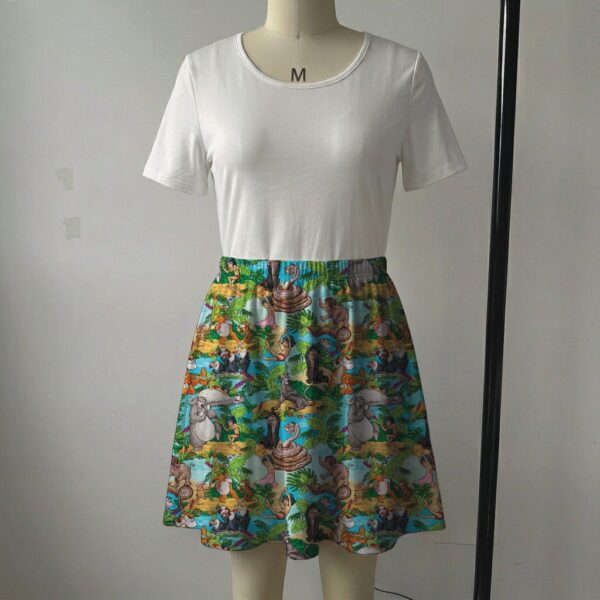 junglebook-skirt1 Vibrant green and blue tropical skater skirt featuring Jungle Book characters with side pockets