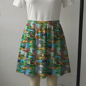 junglebook-skirt2 Vibrant green and blue tropical skater skirt featuring Jungle Book characters with side pockets