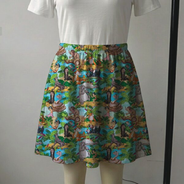 junglebook-skirt2 Vibrant green and blue tropical skater skirt featuring Jungle Book characters with side pockets