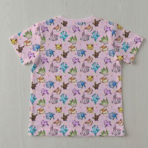 Kids Pokemon Eevee evolutions pastel pink all over print crewneck t-shirt sizes 2T to 15 years