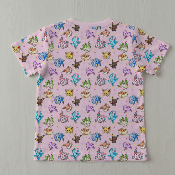 Kids Pokemon Eevee evolutions pastel pink all over print crewneck t-shirt sizes 2T to 15 years
