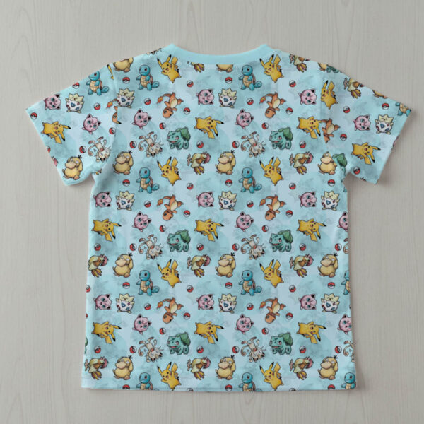 kids-mixpokemon-tshirt-bk Kids Pokemon Pikachu Bulbasaur Charmander Squirtle light blue all over print t-shirt sizes 2T to 15 years