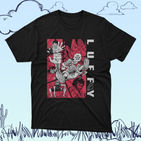 luffy Monkey D Luffy One Piece graphic design printed on black cotton unisex short sleeve t-shirt sizes S to 5XL