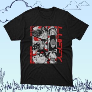 Monkey D Luffy One Piece graphic design printed on black cotton unisex short sleeve t-shirt sizes S to 5XL