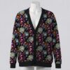 monsterhigh-cardigan-fr Monster High cardigan black gothic cameo print Draculaura Clawdeen Frankie Lagoona knitted button up