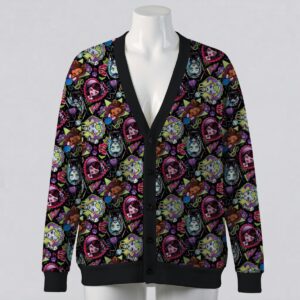 Monster High cardigan black gothic cameo print Draculaura Clawdeen Frankie Lagoona knitted button up
