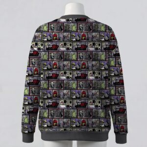 Nightmare Before Christmas comic panel print grey unisex V-neck button cardigan sweater sizes S to 7XL