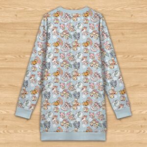 Pastel blue kawaii Pokemon print long sleeve sweatshirt dress featuring Jigglypuff and Eevee womens sizes XS to 5XL