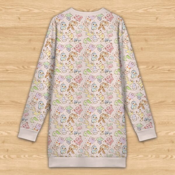 pokecute-pink-sweatshirt-dress-bk Kawaii Pokemon print long sleeve sweatshirt dress with soft fleece lining womens sizes XS to 5XL
