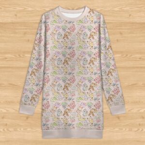 Kawaii Pokemon print long sleeve sweatshirt dress with soft fleece lining womens sizes XS to 5XL