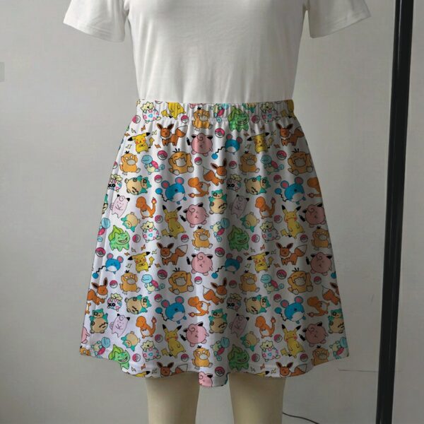 pokecute-skirt2 White skater skirt printed with colorful classic Pokémon characters and side pockets