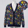 Pokemon all over print navy galaxy unisex V-neck button cardigan sweater sizes S to 7XL
