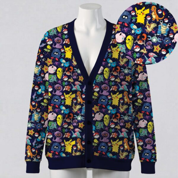 Pokemon all over print navy galaxy unisex V-neck button cardigan sweater sizes S to 7XL