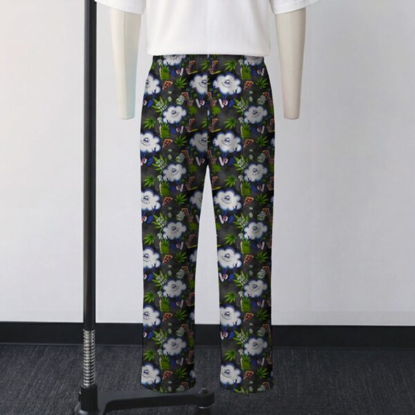 puffpuffpass-loungepants-bk (1) Puff Puff Pass cartoon cloud and pizza all-over print lounge pants on dark gray background