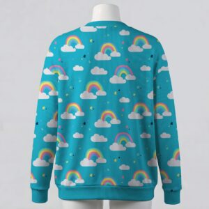 Pastel rainbow and white cloud pattern sky blue unisex V-neck button cardigan sweater sizes S to 7XL