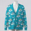 rainbow-cardigan-fr Pastel rainbow and white cloud pattern sky blue unisex V-neck button cardigan sweater sizes S to 7XL