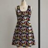 Kawaii anime mashup black sleeveless A-line dress with magical girl motifs womens sizes S to 5XL