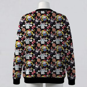 Sailor Moon and Sanrio Hello Kitty mashup black unisex V-neck button cardigan sweater sizes S to 7XL