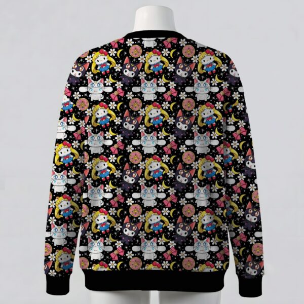 Sailor Moon and Sanrio Hello Kitty mashup black unisex V-neck button cardigan sweater sizes S to 7XL