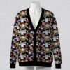Sailor Moon and Sanrio Hello Kitty mashup black unisex V-neck button cardigan sweater sizes S to 7XL