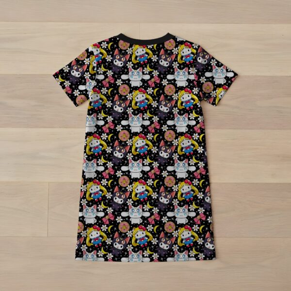 Sailor Moon x Sanrio girls t-shirt dress with Kuromi Cinnamoroll and Hello Kitty print