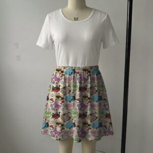 Cream skater skirt featuring Cat Pokemon like Meowth, Skitty, Litten, Glameow, Purrloin, Pokeballs, side pockets, and sizes S–8XL/US 4–26