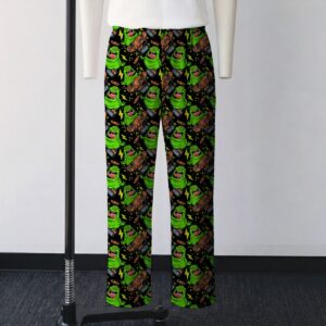 slimer-loungepants-fr Ghostbusters Slimer skateboarding all-over print lounge pants on black background