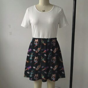 Black skater skirt printed with chibi Sailor Moon scouts and cats with functional side pockets