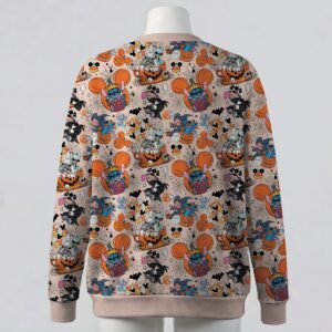 Halloween Stitch print unisex V-neck button cardigan sweater in beige unisex sizes S to 7XL