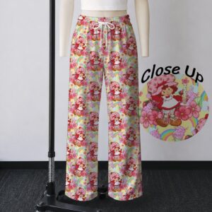strawberry shortcake lounge pants drawstring waist 100% polyester jersey no pockets relaxed fit sizes s-5xl