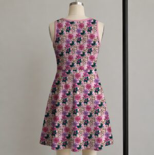 Funny floral scrabble tile swear word sleeveless A-line dress in pink womens sizes S to 5XL