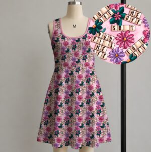 swearyfloral-SleevelessA-Line-Dress-fr Funny floral scrabble tile swear word sleeveless A-line dress in pink womens sizes S to 5XL