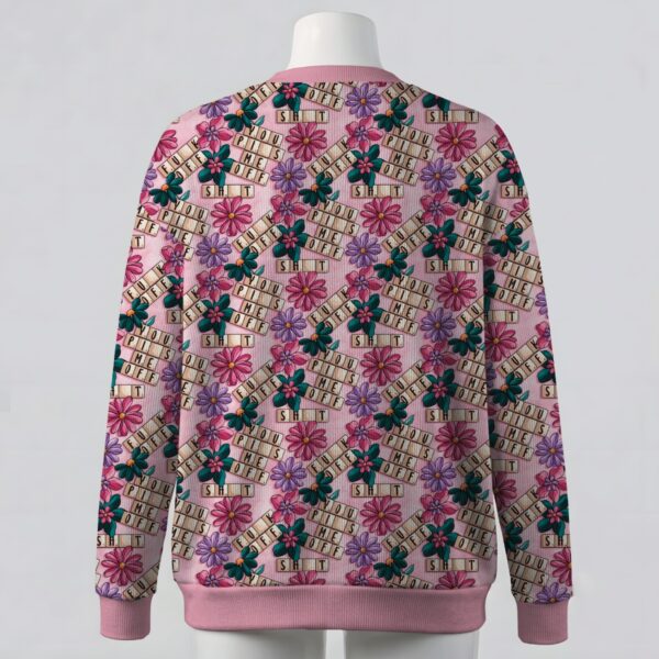 Funny pink floral cardigan sweater with sarcastic scrabble letter curse words unisex sizes S to 7XL