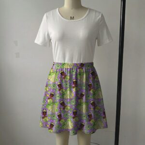 Lavender skater skirt featuring Princess Tiana and frog Naveen with side pockets