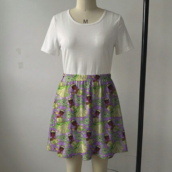 tiana-skirt1 Lavender skater skirt featuring Princess Tiana and frog Naveen with side pockets