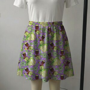 Lavender skater skirt featuring Princess Tiana and frog Naveen with side pockets