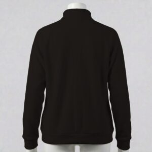 Black full zip fleece jacket with high stand collar and side pockets